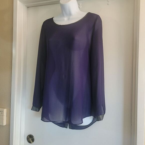 Tory burch sheer royal purple blouse with metallic accents & buttons up the back - Picture 2 of 10